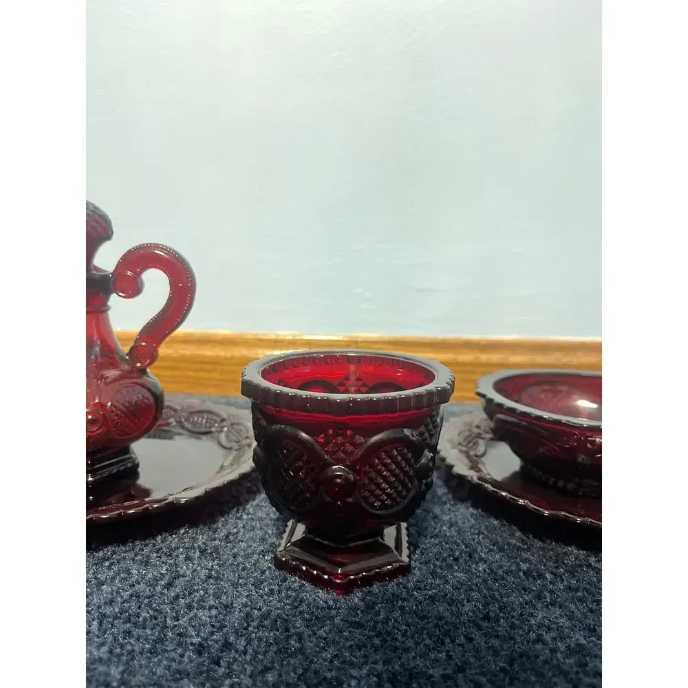 Vintage Avon 1876 Cape Cod Ruby Red Glass 5 Pc Set
